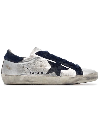 Golden Goose Metallic Silver And Blue Superstar Leather Sneakers