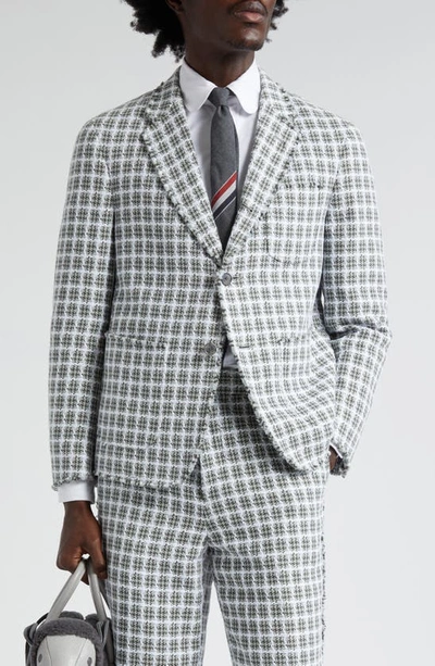 Thom Browne Unconstructed Fit Fray Edge Plaid Sport Coat In Medium Grey