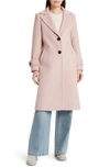 Sam Edelman Notch Collar Longline Wool Blend Coat In Ice Pink