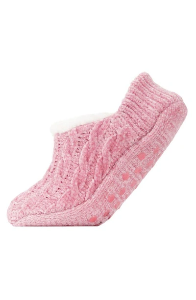 Memoi Cable Chenille Fleece Lined Slipper Socks In Pink