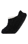 Memoi Cable Chenille Fleece Lined Slipper Socks In Black