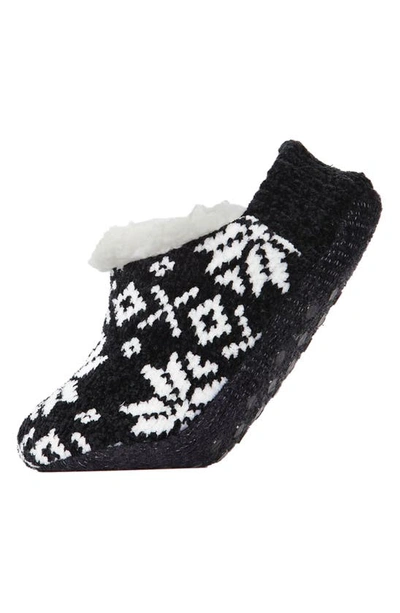 Memoi Xoxo Nordic Pattern Fleece Lined Slipper Socks In Black