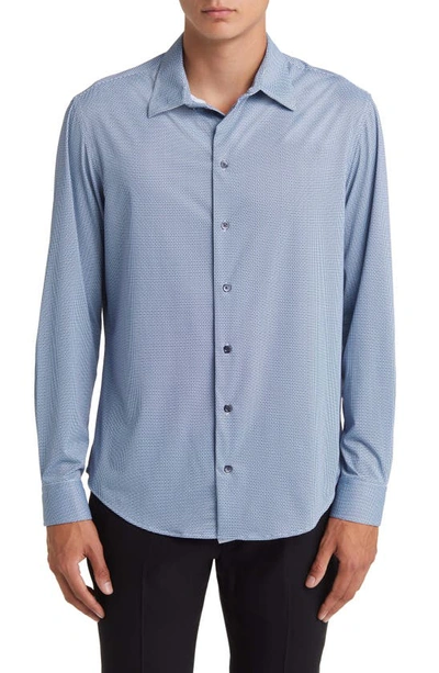 Emporio Armani Micropattern Stretch Button-up Shirt In Solid Light/ Pastel B