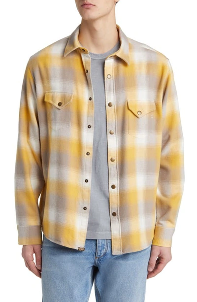 Billy Reid Plaid Flannel Snap-up Western Shirt In Natural/yellow