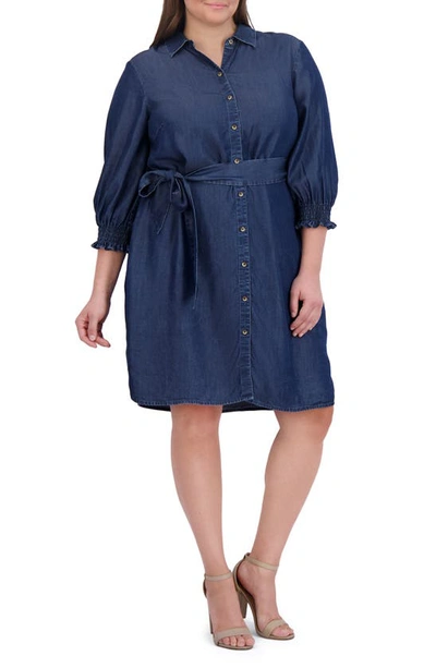 Foxcroft Abby Belted Long Sleeve Shirtdress In Navy