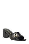 Guess Gallai Slide Sandal In Black- Faux Patent Leather