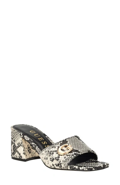 Guess Gallai Slide Sandal In Black Snake Multi