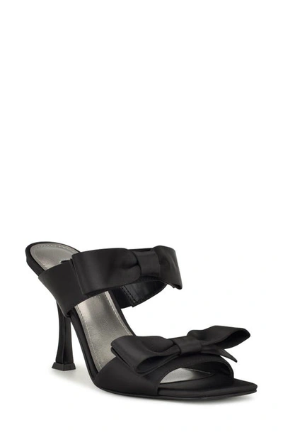 Nine West Yoloh Slide Sandal In Black Satin