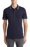 Hugo Boss Parlay Tipped Cotton Polo In Dark Blue