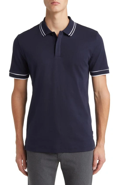 Hugo Boss Parlay Tipped Cotton Polo In Dark Blue