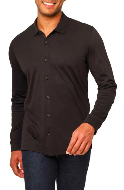 Vellapais Lucena Cotton 4-way Stretch Solid Button-up Shirt In Black