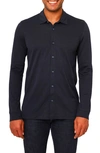 Vellapais Lucena Cotton 4-way Stretch Solid Button-up Shirt In Navy Blue