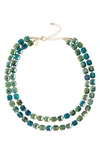 Tasha Two-row Beaded Necklace In Gold Emerald