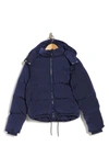 Good American Iridescent Puffer Jacket With Removable Hood In Blue Rinse