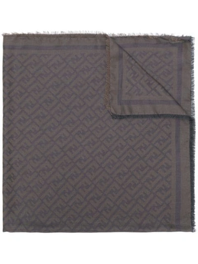 Fendi Logo-print Cotton-blend Scarf In Brown