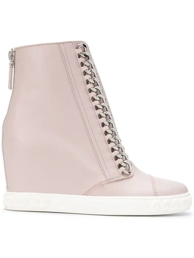 Casadei Chain-trimmed Wedge Sneakers In Pink