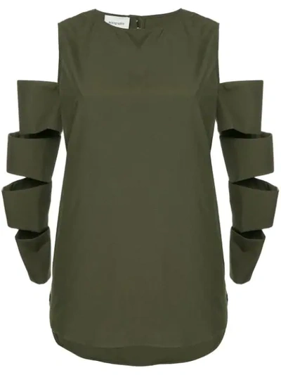 Monographie Strip Sleeve Top In Green