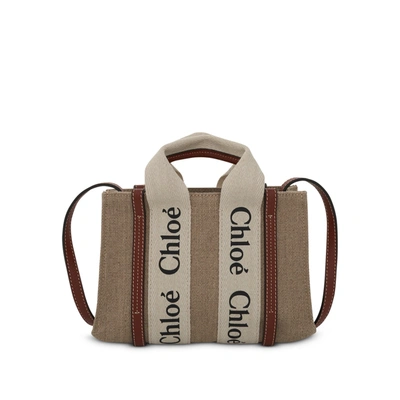Chloé Mini Woody Tote Bag With Strap In Brown