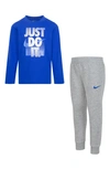 Nike Kids' Just Do It Long Sleeve Tee & Joggers Set In Dark Grey Heather