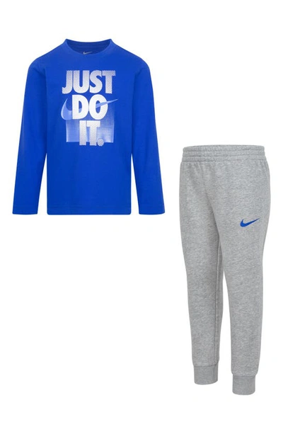 Nike Kids' Just Do It Long Sleeve Tee & Joggers Set In Dark Grey Heather