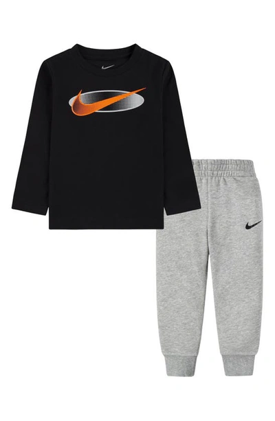 Nike Kids' Swoosh Long Sleeve Tee & Joggers Set In Dark Grey Heather