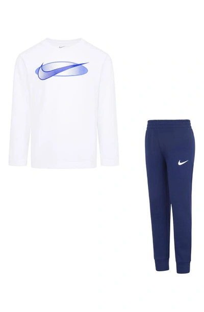 Nike Kids' Swoosh Long Sleeve Tee & Joggers Set In Midnight Navy