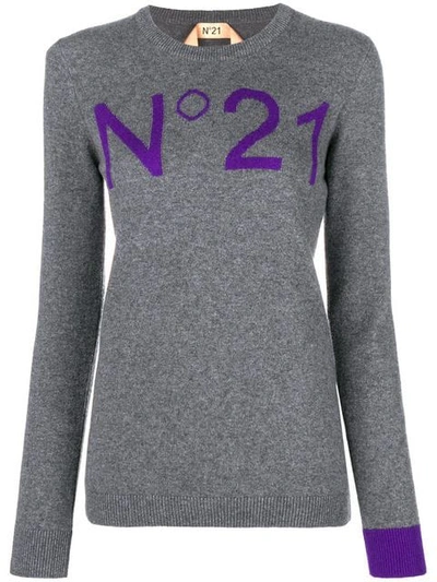 N°21 Logo Intarsia Virgin Wool Sweater In Grey