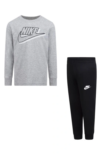 Nike Kids' Swoosh Long Sleeve Tee & Fleece Joggers Set In Black