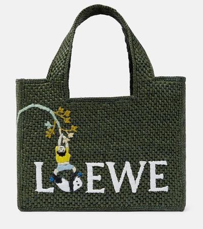 Loewe X Suna Fujita Panda Small Raffia Tote Bag In Green