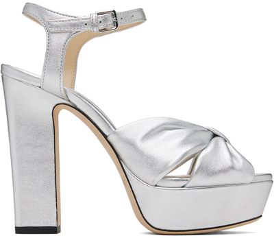 Jimmy Choo Heloise Leather Platform Sandals In Silver