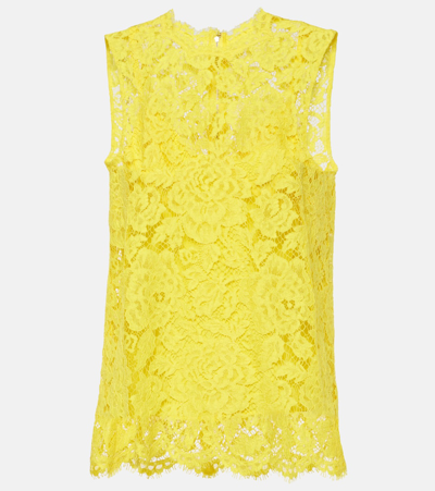 Dolce & Gabbana Floral Lace Sleeveless Top In Yellow