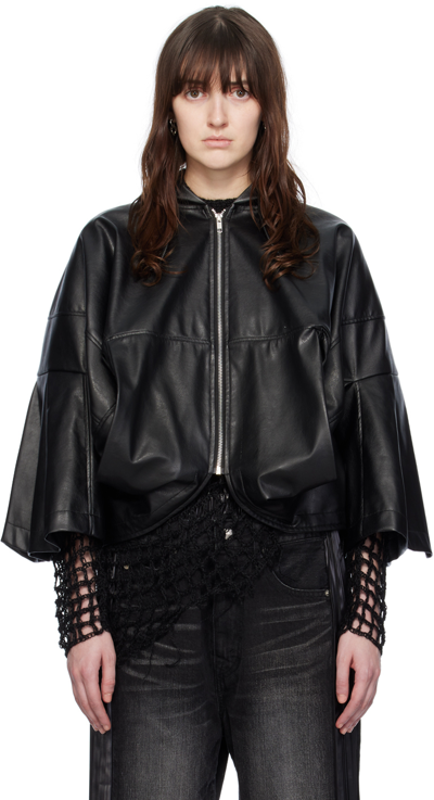 Junya Watanabe Womens Black Tokyo Pleated-sleeves Faux-leather Jacket