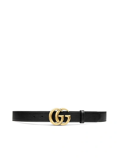 Gucci Leather Belt With Double G Buckle In Black