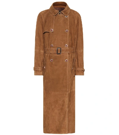 Etro Suede Trench Coat W/ Jeweled Buttons In Brown