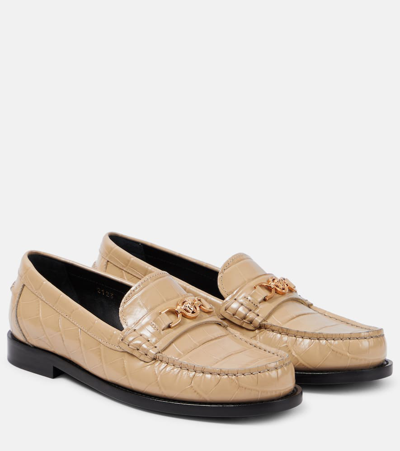 Versace Medusa '95 Croc-effect Leather Loafers In Beige