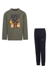 Nike Kids' Just Do It Long Sleeve Tee & Joggers Set In Black