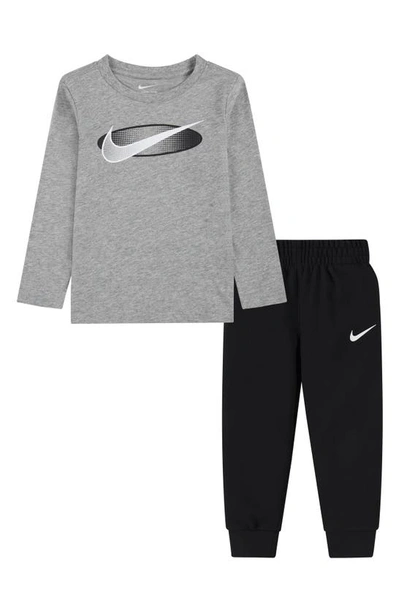 Nike Kids' Swoosh Long Sleeve Tee & Joggers Set In Black