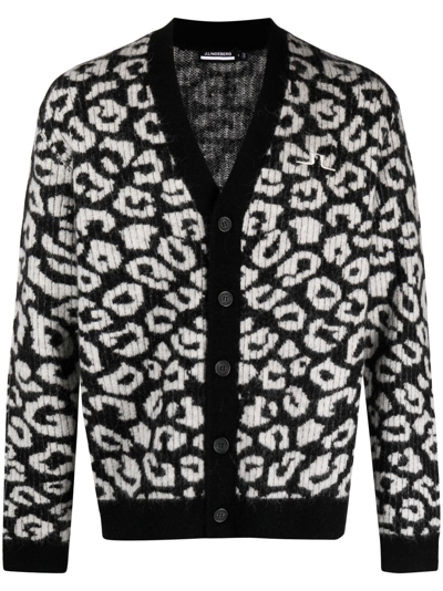J. Lindeberg Frederic Leopard-jacquard Knitted Cardigan In Black