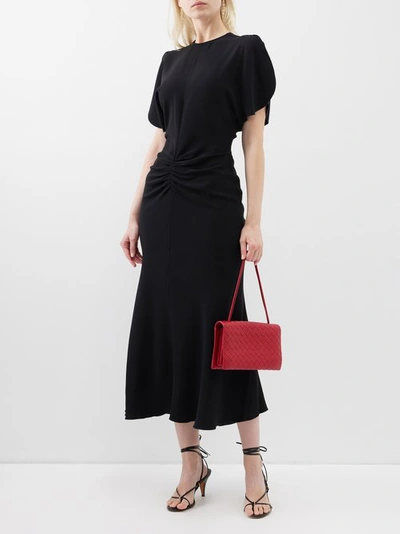 Victoria Beckham Ruched Crepe Midi Dress In Black