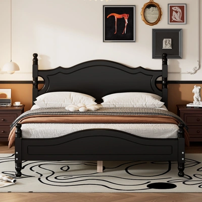 Simplie Fun Queen Size Wood Platform Bed Frame In Black