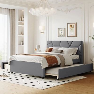 Simplie Fun Full Size Upholstered Platform Bed With Brick Pattern Headboard