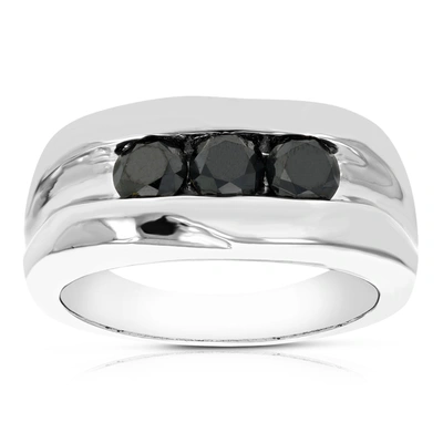 Vir Jewels 1.10 Cttw 3 Stone Men's Black Diamond Engagement Ring In .925 Sterling Silver