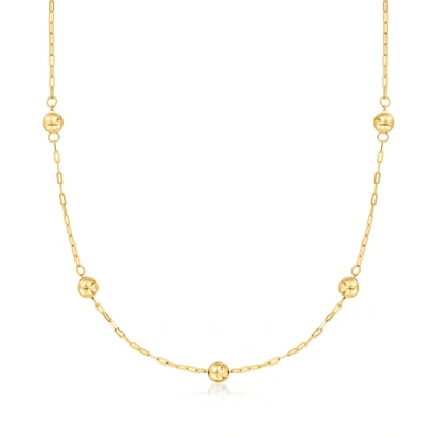 Ross-simons Italian 14kt Yellow Gold Station Bead And Paper Clip Link Necklace In Multi