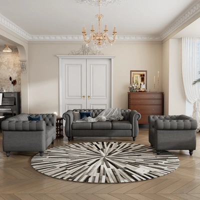 Simplie Fun Modern Three-piece Sofa Set With Solid Wood Legs In Gray