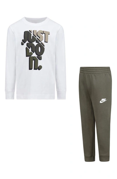 Nike Kids' Long Sleeve Tee & Fleece Joggers Set In Medium Olive