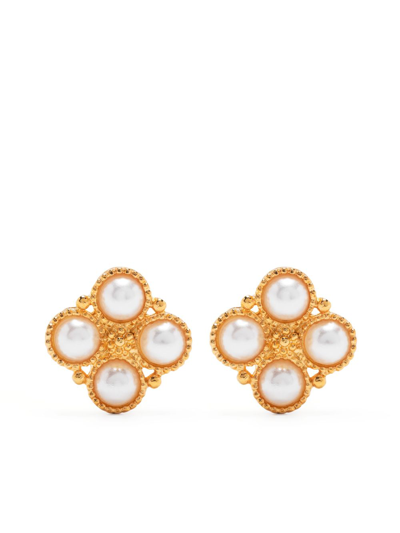 Kenneth Jay Lane Pearl-embellished Polsihed-finish Earrings In Gold