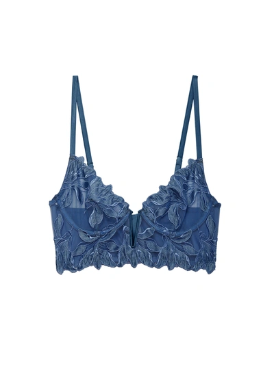 Fleur Du Mal Denim Lily Embroidery Longline Demi Bra