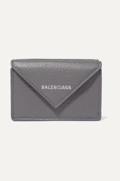 Balenciaga Paper Mini Printed Textured-leather Wallet In Gray