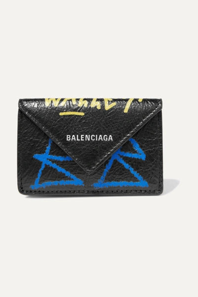 Balenciaga Paper Mini Printed Textured-leather Wallet In Black