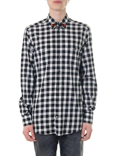 Dolce & Gabbana Gingham Check Cotton Shirt With Embellishment In White/black